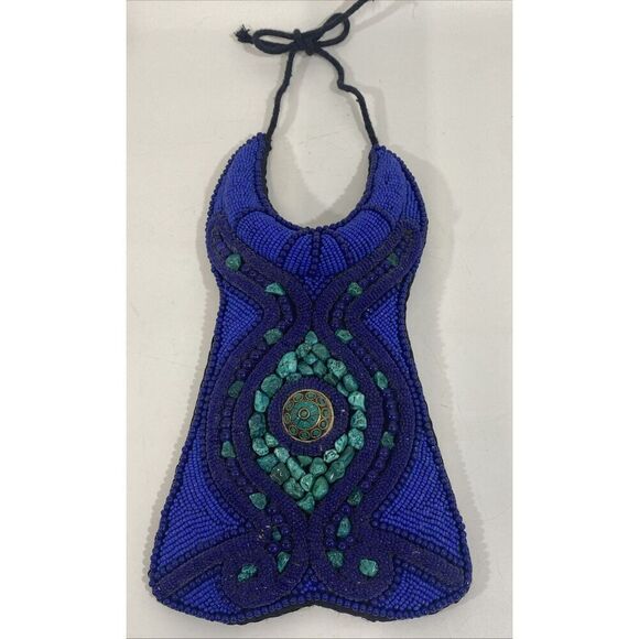 Vintage Large Intricate Beaded Turquoise Tribal Ceremonial Bib Necklace OOAK - Picture 1 of 15